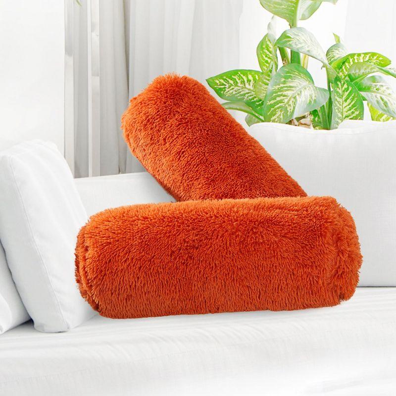 Cheer Collection Set of 2 Shaggy Long Hair Bolster Pillows (8" x 24")