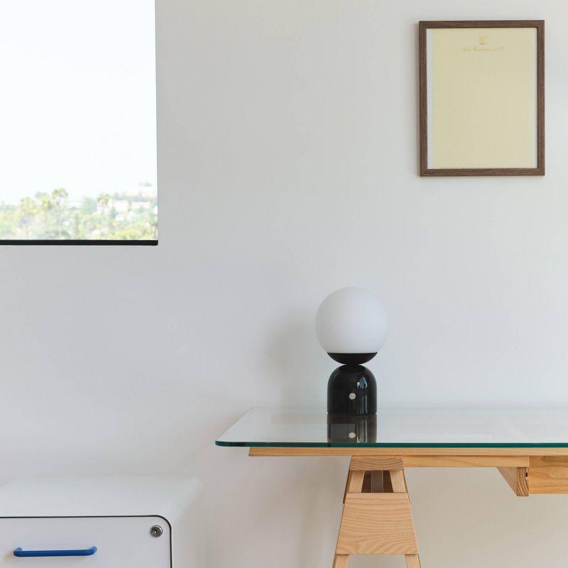 Brightech Mila 10" Modern LED Table Lamp with Black Marble Base and Frosted Globe Shade, 3-Way Dimming