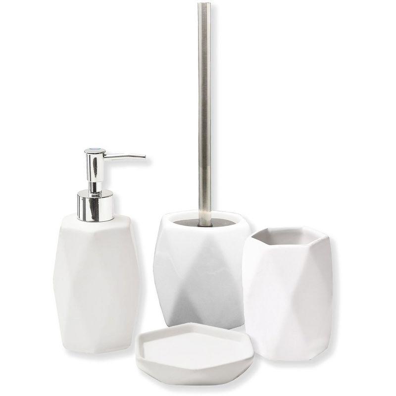 Evideco French Home Goods Elegant Diamond-Shaped Toilet Brush Set - Modern Stoneware Design with Stainless Steel Handle and Replaceable Brush Head