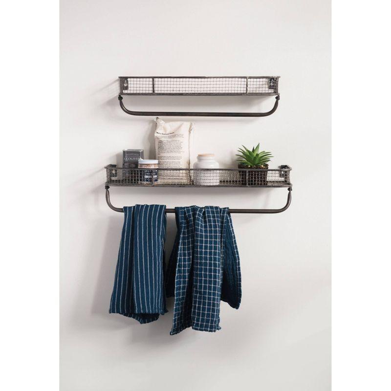 Storied Home (Set of 2) Metal Wall Shelves with Hanging Bar: Wrought Iron Towel Rod, No Assembly Required