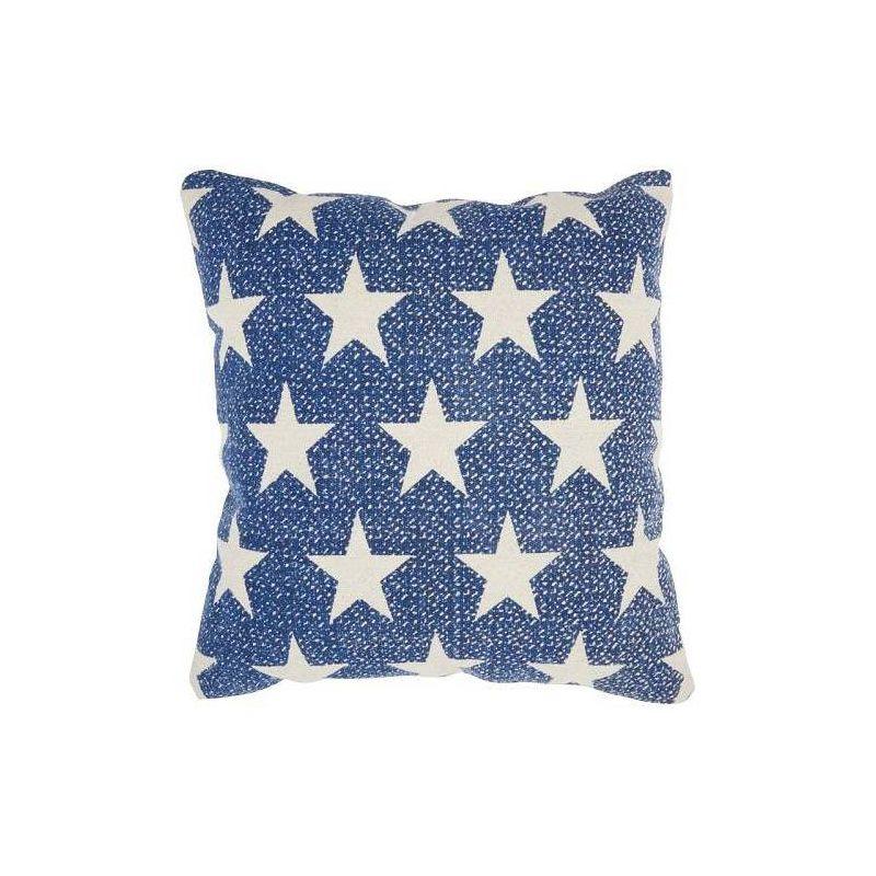 Navy and White Patriotic Stars Cotton Square Pillow 20" x 20"