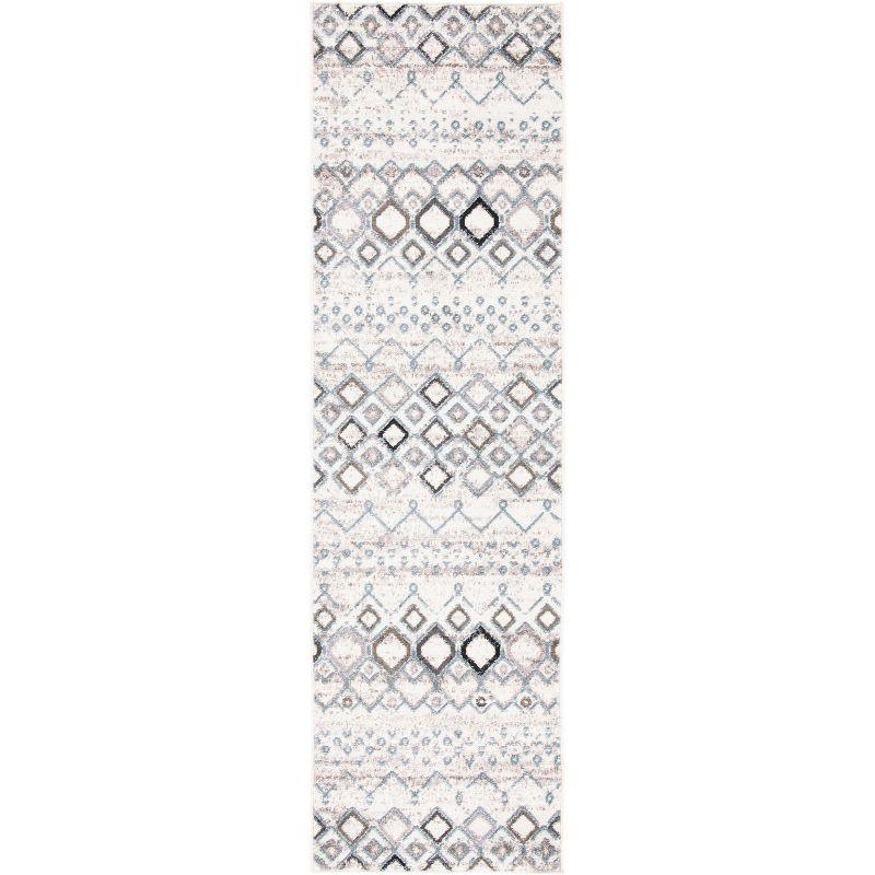 Ivory and Grey Hand-Knotted Synthetic Runner Rug