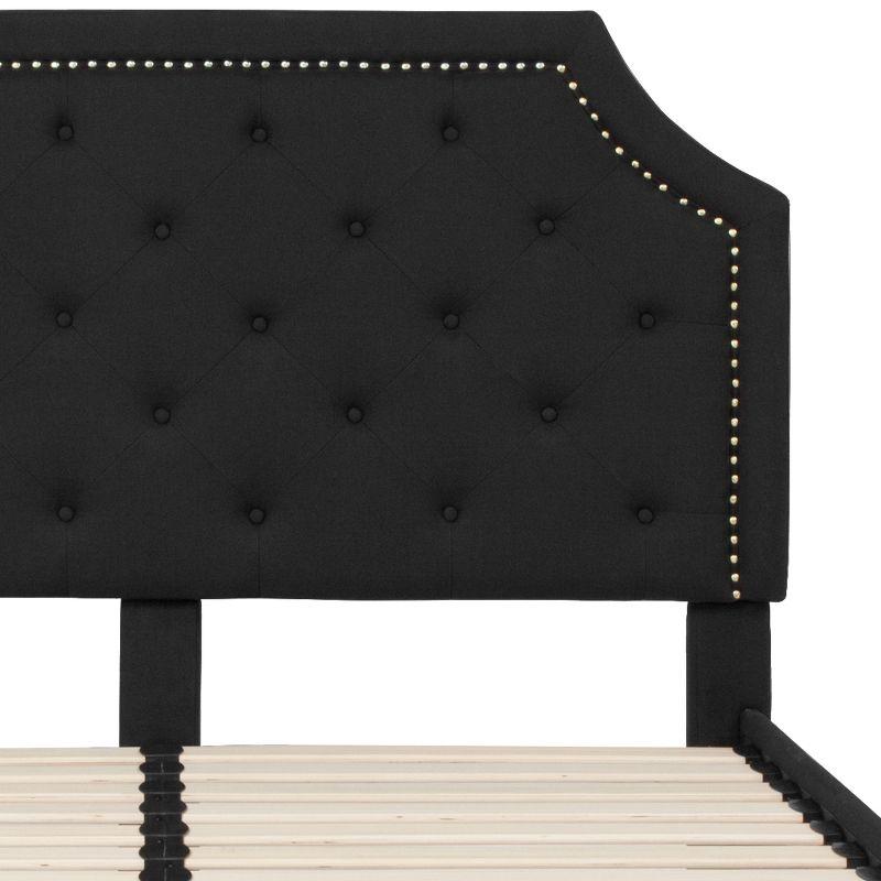 Elegant Queen Black Tufted Upholstered Bed with Gold Nailhead Trim