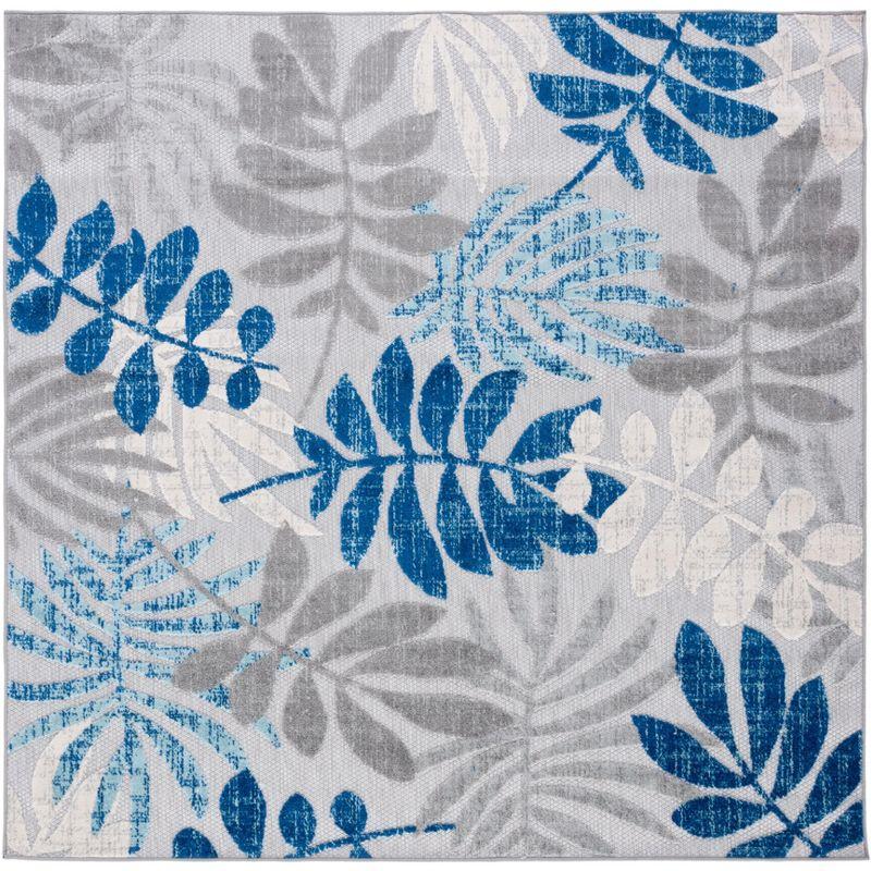 Gray and Blue Floral Synthetic Square Area Rug