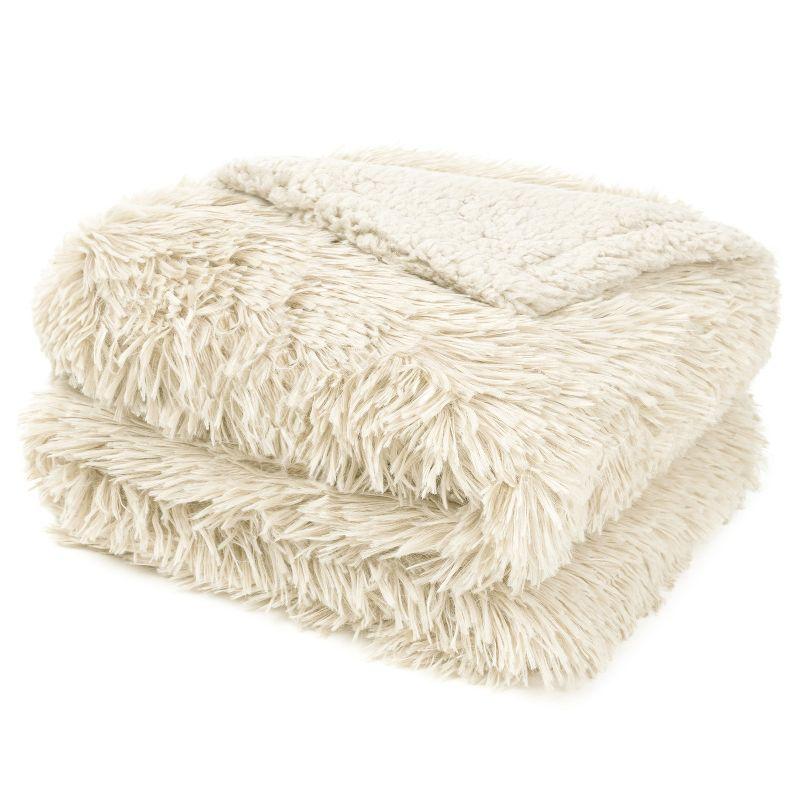 PAVILIA Fluffy Faux Fur Reversible Throw Blanket for Bed, Sofa, and Couch