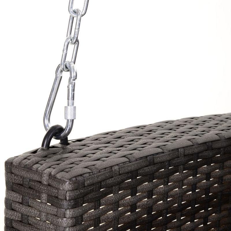 Outsunny 2-Person Wicker Hanging Porch Swing Bench, Front Porch Swing Outdoor Chair with Cushions 550lbs Weight Capacity for Backyard, Garden, gray