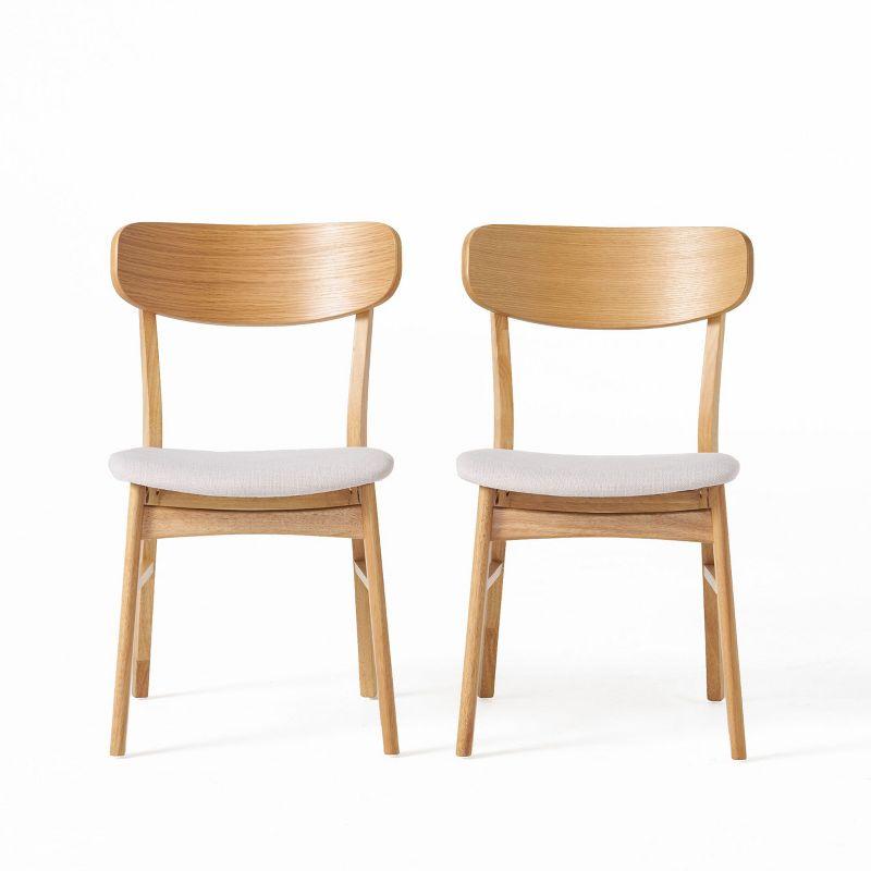 Set of 2 Lucious Dining Chair Light Beige/Oak - Christopher Knight Home: Upholstered, Rubberwood Frame, Scandinavian Style