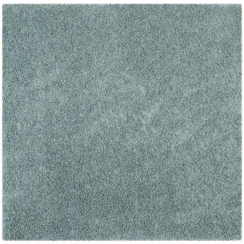 Luxurious Seafoam Square Shag Area Rug, Synthetic Easy Care, 6'7"