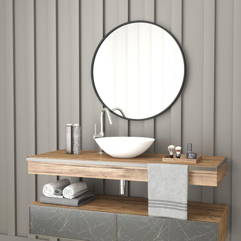 Merrick Lane 30" Round Accent Wall Mirror in Black with Metal Frame for Bathroom, Vanity, Entryway, Dining Room, & Living Room