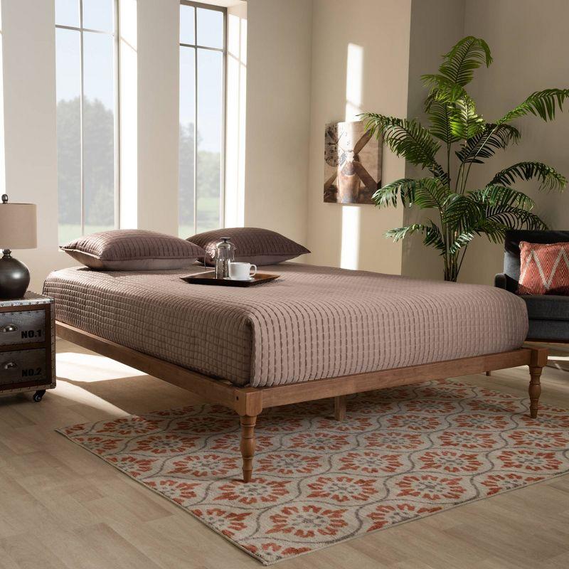 Iseline Contemporary Walnut Brown King Platform Bed with Turned Legs