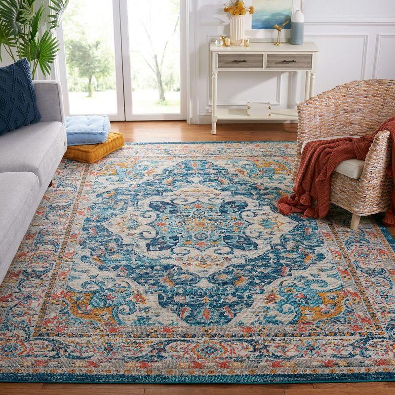 Ivory and Blue Medallion Synthetic Area Rug, 8' x 10'