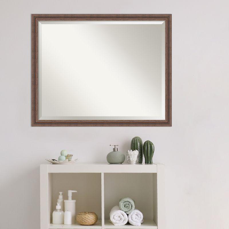 Amanti Art Distressed Rustic Brown Beveled Wood Bathroom Wall Mirror 24.5 x 30.5 in.