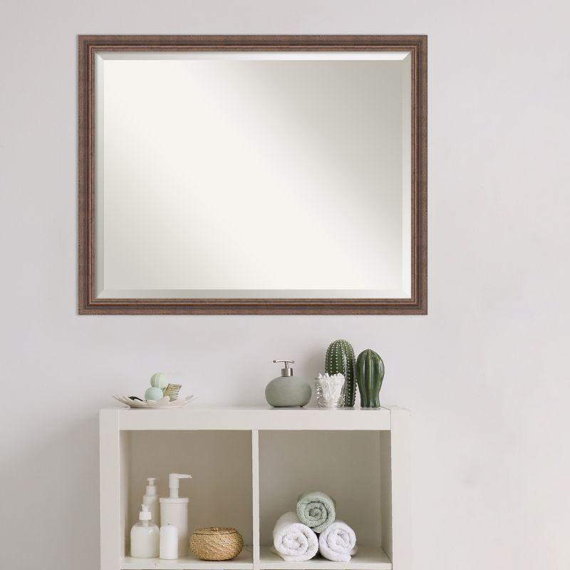 Amanti Art Distressed Rustic Brown Beveled Wood Bathroom Wall Mirror