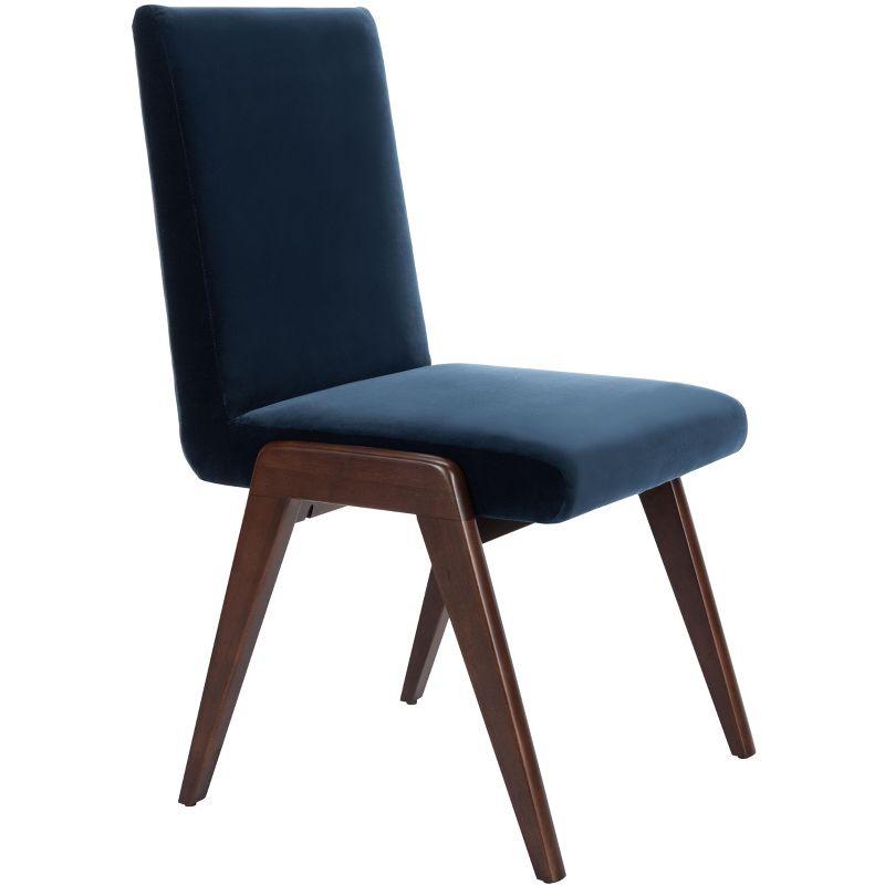 Luxurious Navy Velvet Upholstered Dining Chair with Dark Walnut Legs