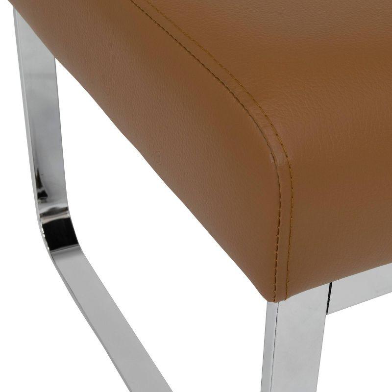Rectangular Allure Modern Blended Leather Ottoman Caramel Brown/Chrome - Studio Designs Home