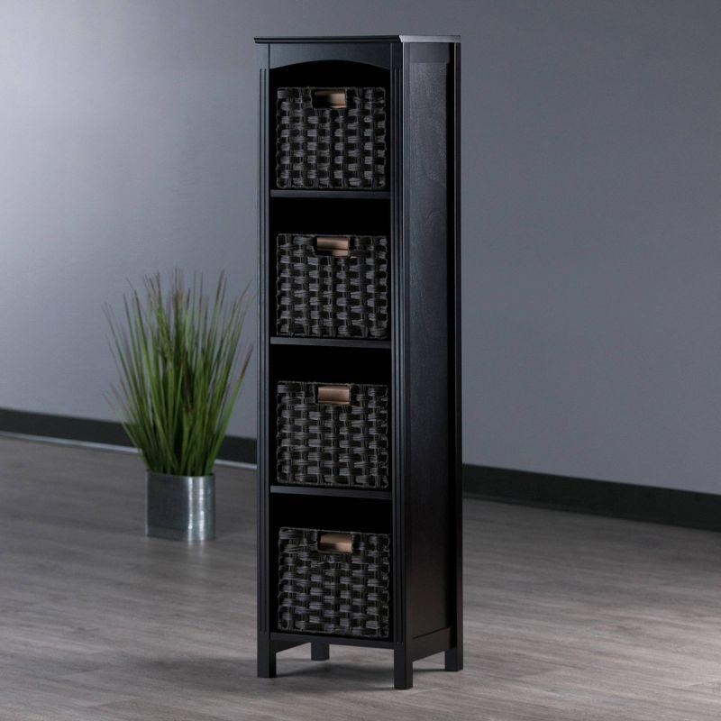 Winsome 55.98" 5pc Terrace Storage Shelf with Baskets Espresso/Chocolate: Slim Design, 4-Tier, Wood Frame