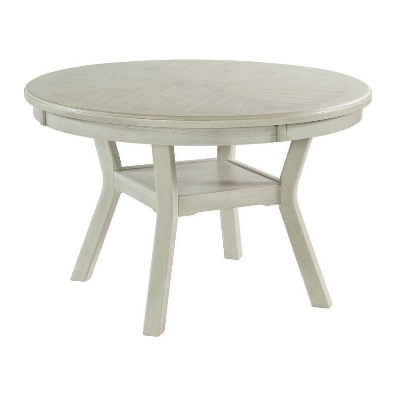 Transitional Gray Wood Round Dining Table with Storage Shelf