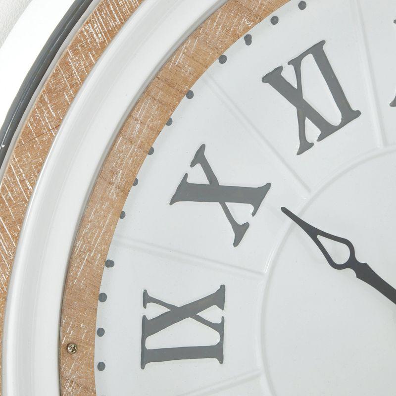 Farmhouse Metal Vintage Wall Clock White - Olivia & May: Silent Mechanism, 24" Size, Round Shape