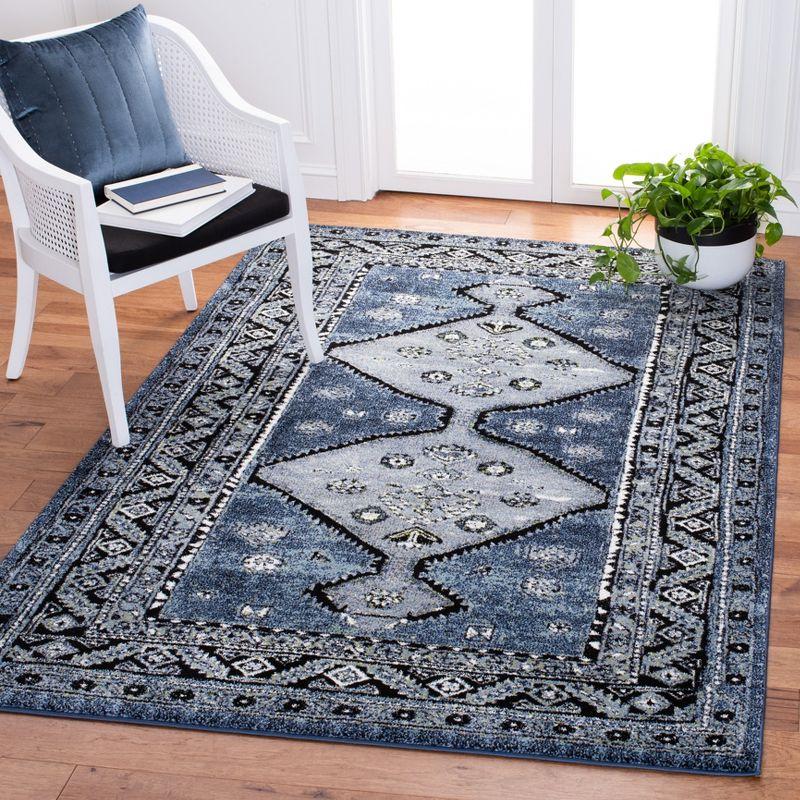 Elegant Vintage 8' x 10' Blue/Grey Synthetic Rectangular Rug