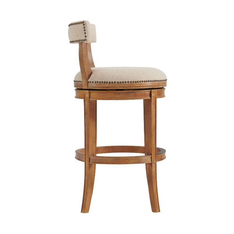 Alaterre Hanover Swivel Bar Height Stool, Weathered Brown and Beige, Solid Rubberwood Frame with Faux Linen Upholstered Seat, Nailhead Trim, Memory Return Swivel, 20 in. W x 22 in. D x 41 in. H