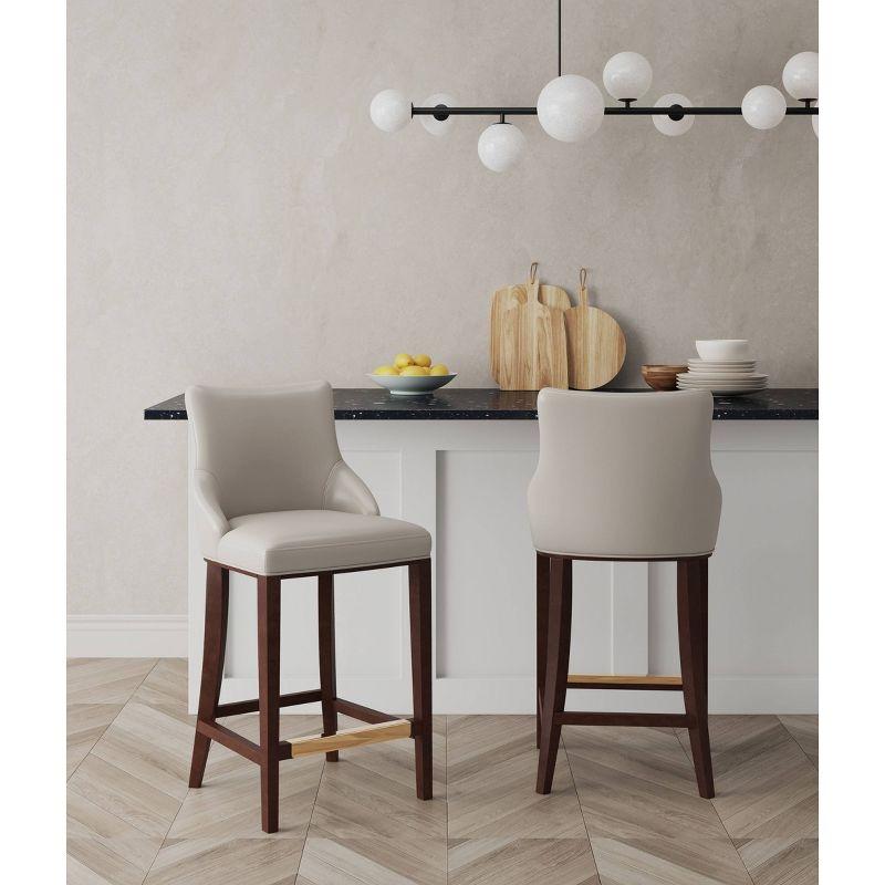 Light Gray Leatherette Upholstered Bar Stools with Beech Wood Legs, Set of 2