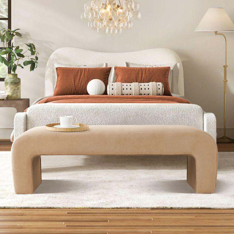 Lily 60'' Beige Velvet Waterfall Upholstered Bench with Storage