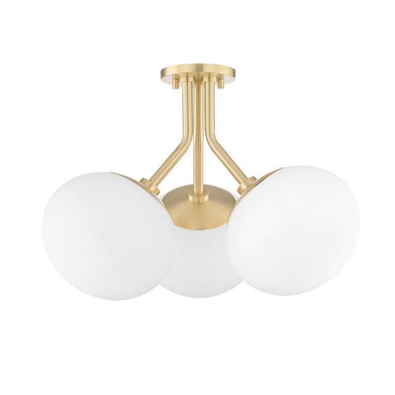 Ainsley 3-Light Aged Brass Semi-Flush Mount with White Glass Shade