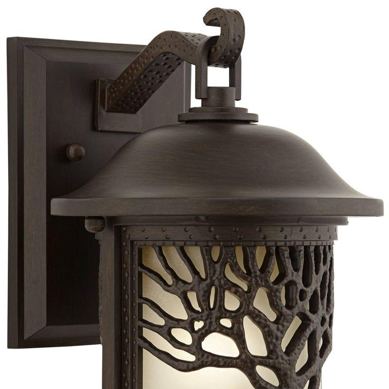 John Timberland Mission Outdoor Wall Light Fixture Bronze Tree Motif 12 1/4" Amber Glass Lantern for Exterior House Porch Patio