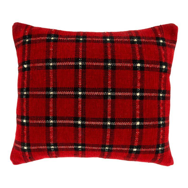 Cozy Plaid Chenille 23" x 19" Red Cotton Throw Pillow Cover