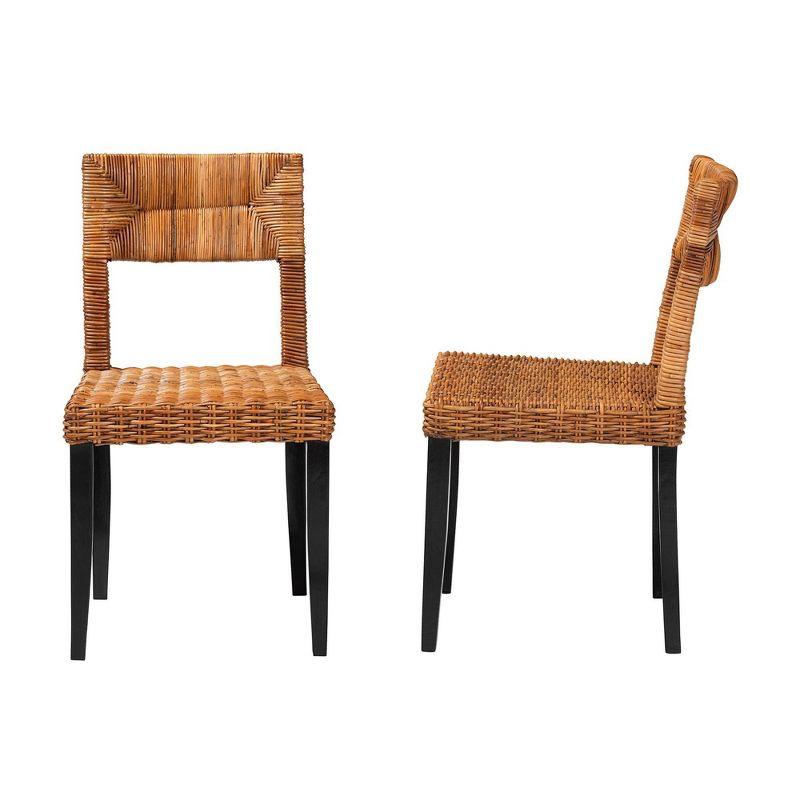 bali & pari Manrico Wood and Natural Rattan Dining Chair Dark Brown/Natural Brown: Bohemian Style, Geometric Weave, No Assembly Required