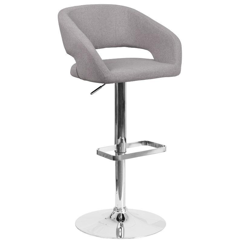 Erik Contemporary Gray Fabric Swivel Barstool with Adjustable Height and Chrome Base