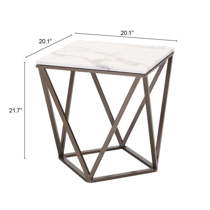 Zuo Tintern End Table White & Antique Brass