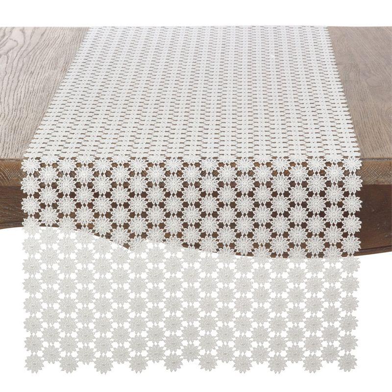 Ivory Openwork Lace Floral Table Runner, 16"x72"