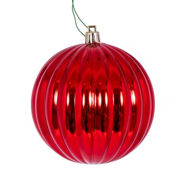 Red Shiny Plastic Ball Ornament Set with Vertical Lines