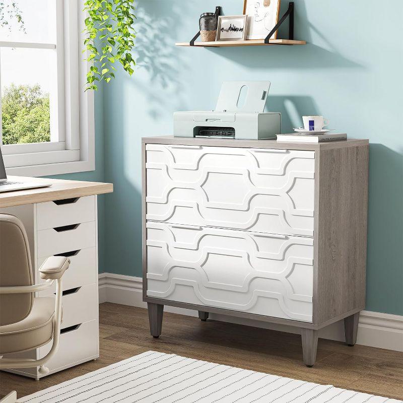 Gray and White 2-Drawer Legal Size Wood File Cabinet