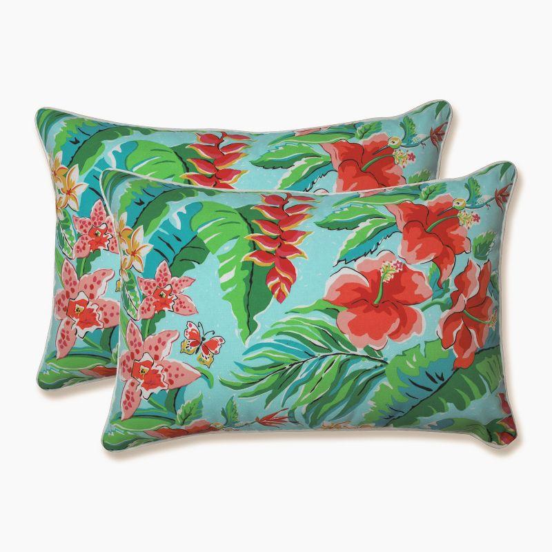 Tropical Paradise Blue Floral Rectangular Throw Pillows Set