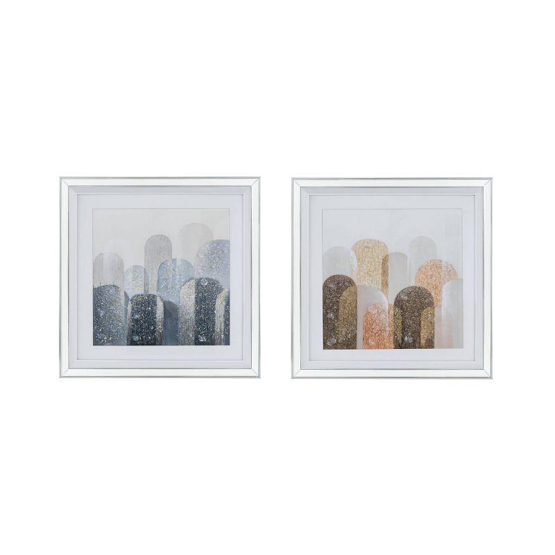 Kaiden Crystal Mirror Framed Abstract Wall Art Set in Blue and Orange