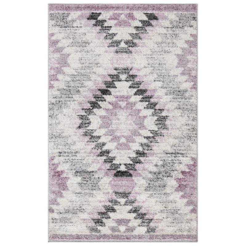 Ivory and Plum Geometric Synthetic Area Rug 5'1" x 7'6"