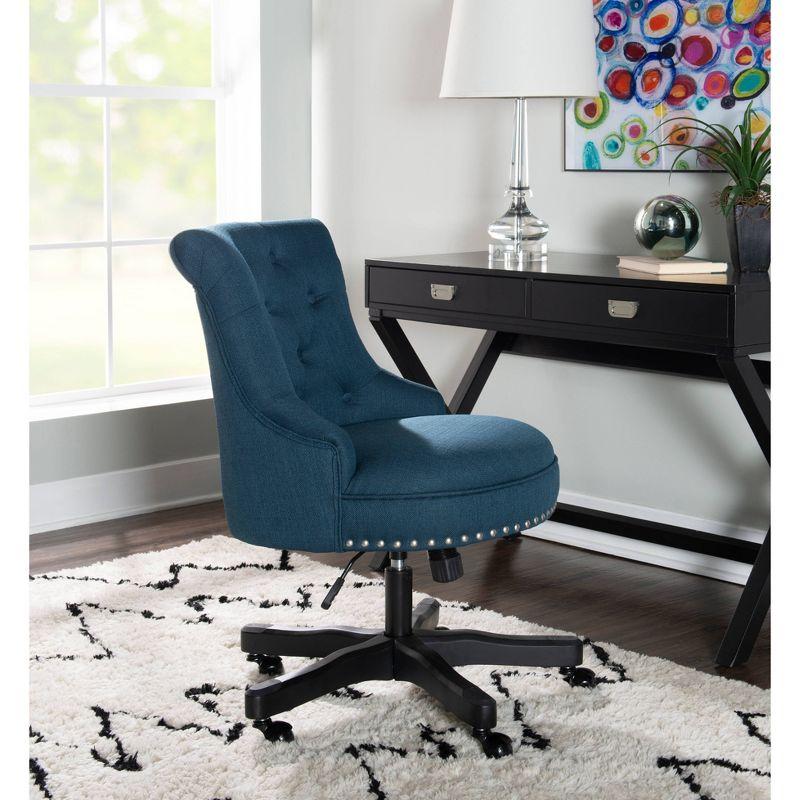 Sinclair Traditional Tufted Wood Base Swivel Azure Office Chair Blue - Linon