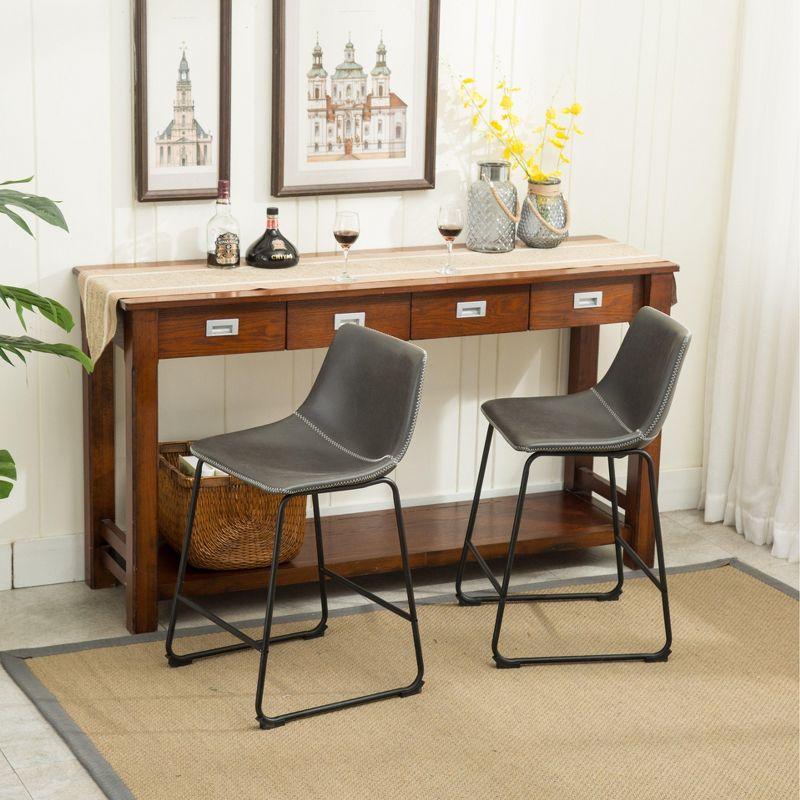 Roundhill Furniture Lotusville Vintage PU Leather Counter Height Stools, Antique Gray, Set of 2