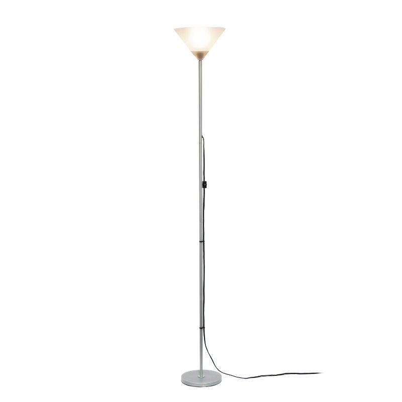 Sleek Silver Torchiere 17" Floor Lamp with White Cone Shade