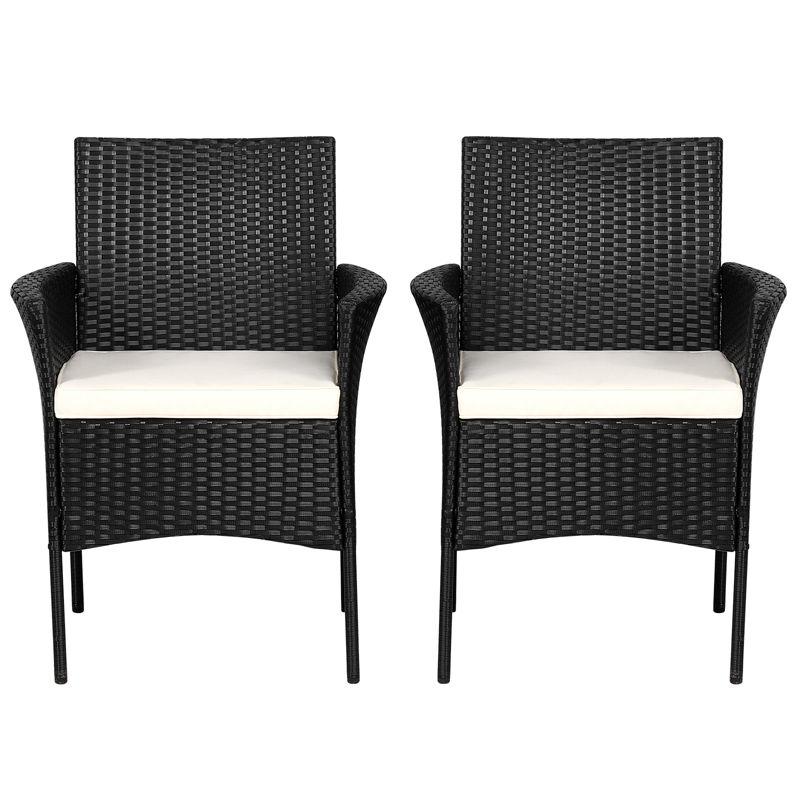 Black Rattan Outdoor Dining Chairs with Cushions, Set of 2