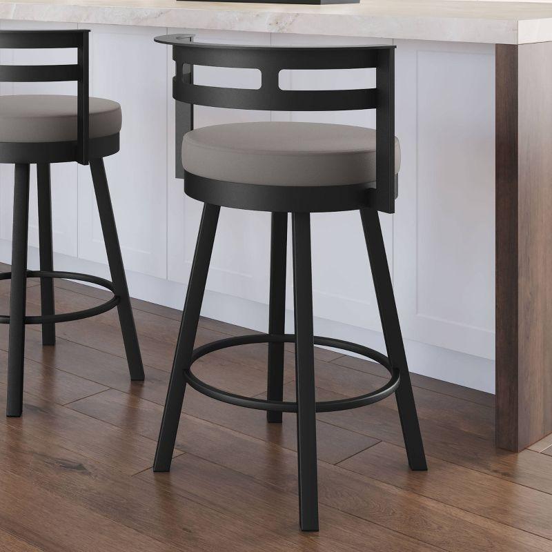 Amisco Render Upholstered Counter Height Barstool Taupe/Black: Faux Leather, Steel Frame, 26" Seat