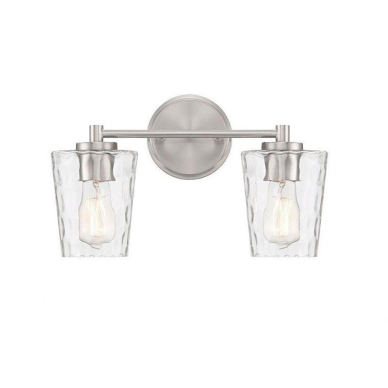 Satin Nickel 2-Light Vanity with Clear Hammered Glass Shades