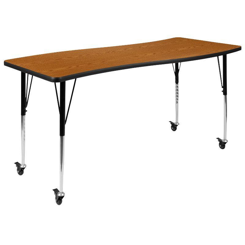 Versatile Oak Laminate 60"L Wave Collaborative Activity Table with Adjustable Height