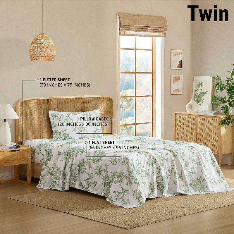 HLC.ME HLC.ME Rose Toile Floral Bed Sheets - Wrinkle Resistant & Ultra Soft - Fits Mattresses up to 15 Inches Deep (Sage Green)