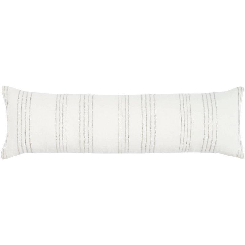 White and Grey Striped Cotton Linen Lumbar Pillow 12" x 40"