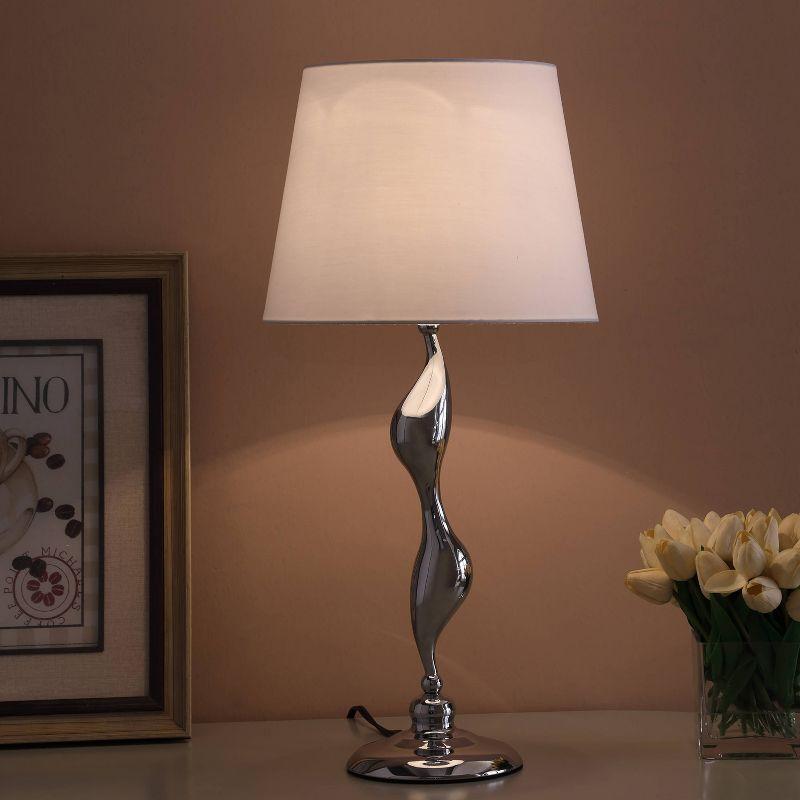 24" Modern Metal Table Lamp with Twisted Base Silver - Ore International: Chrome Finish, Cylinder Linen Shade