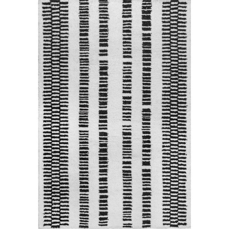 Handmade 8' x 10' Gray Stripe Tufted Synthetic Area Rug