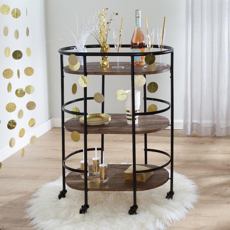 Honey-Can-Do 3 Tier Oval Bar Cart Walnut: Indoor Serving Drink Cart with Steel Frame, Fixed Shelves, 34.8" Height